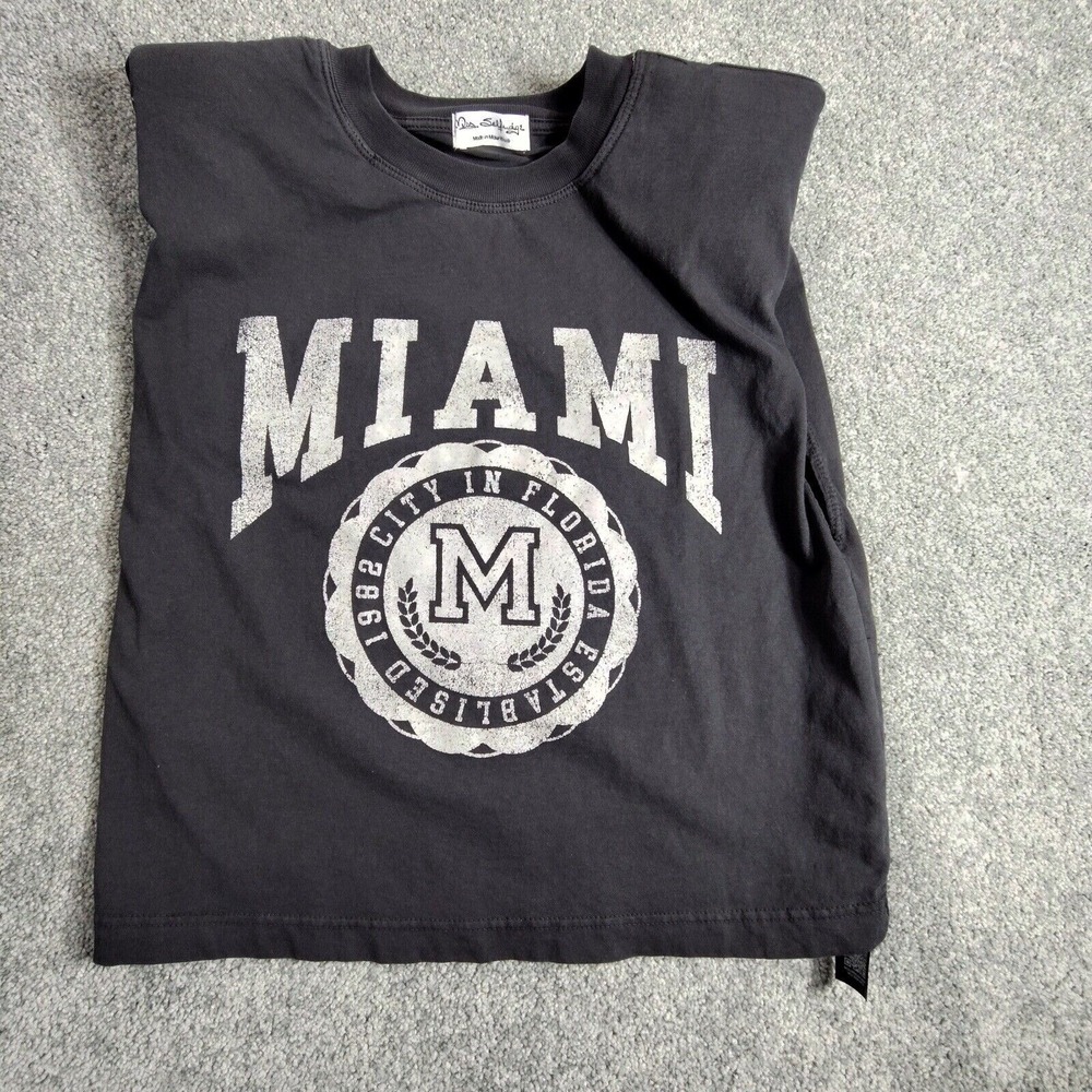 Miss Selfridge Graphic T-Shirt Size 0 Gray Short Sleeve Miami Florida Top Tee